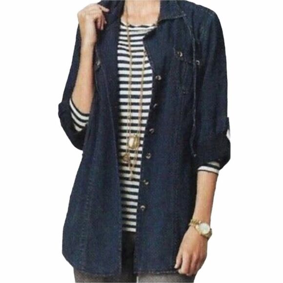 Cabi Chambray Utility Jacket Button Down Cinched Roll Sleeve S (No drawstring) - Picture 1 of 8